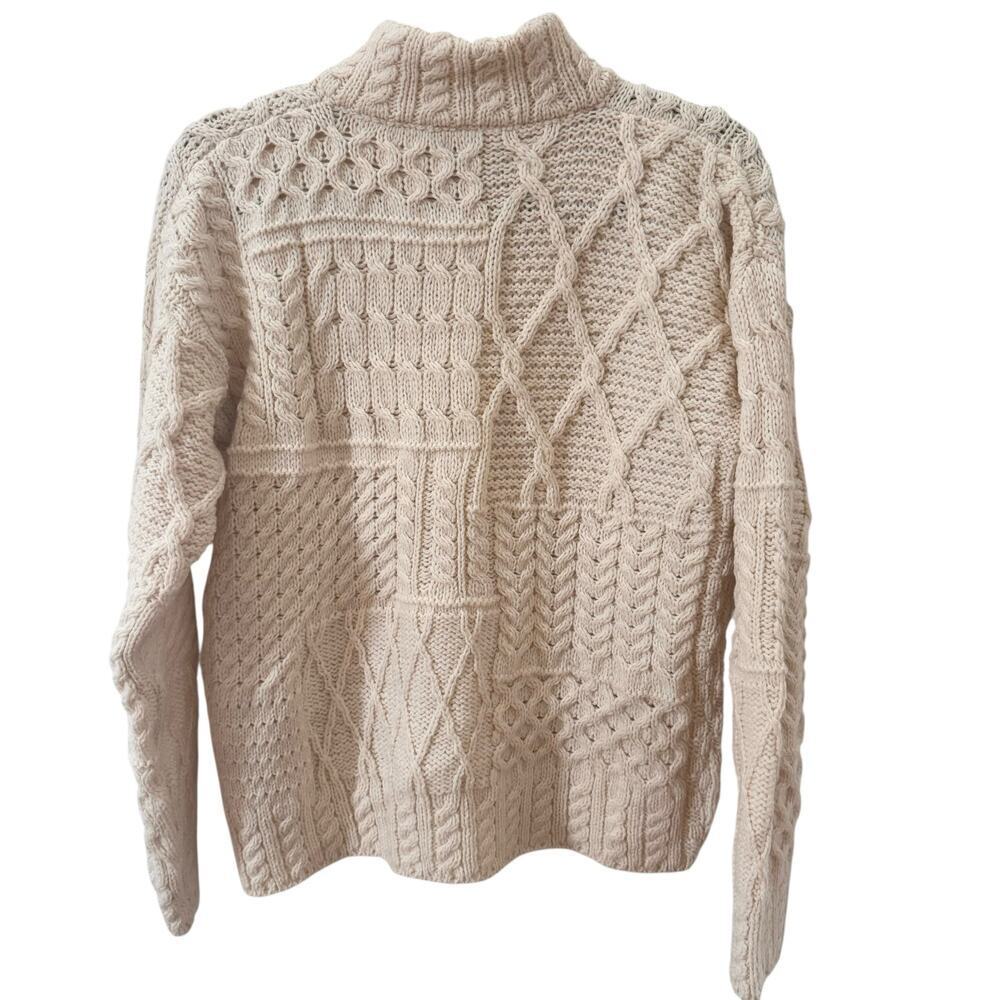 Carriag Donn Made in Ireland 100% Merino Wool Zip Up Cardigan Sweater White Sz M - Picture 5 of 8